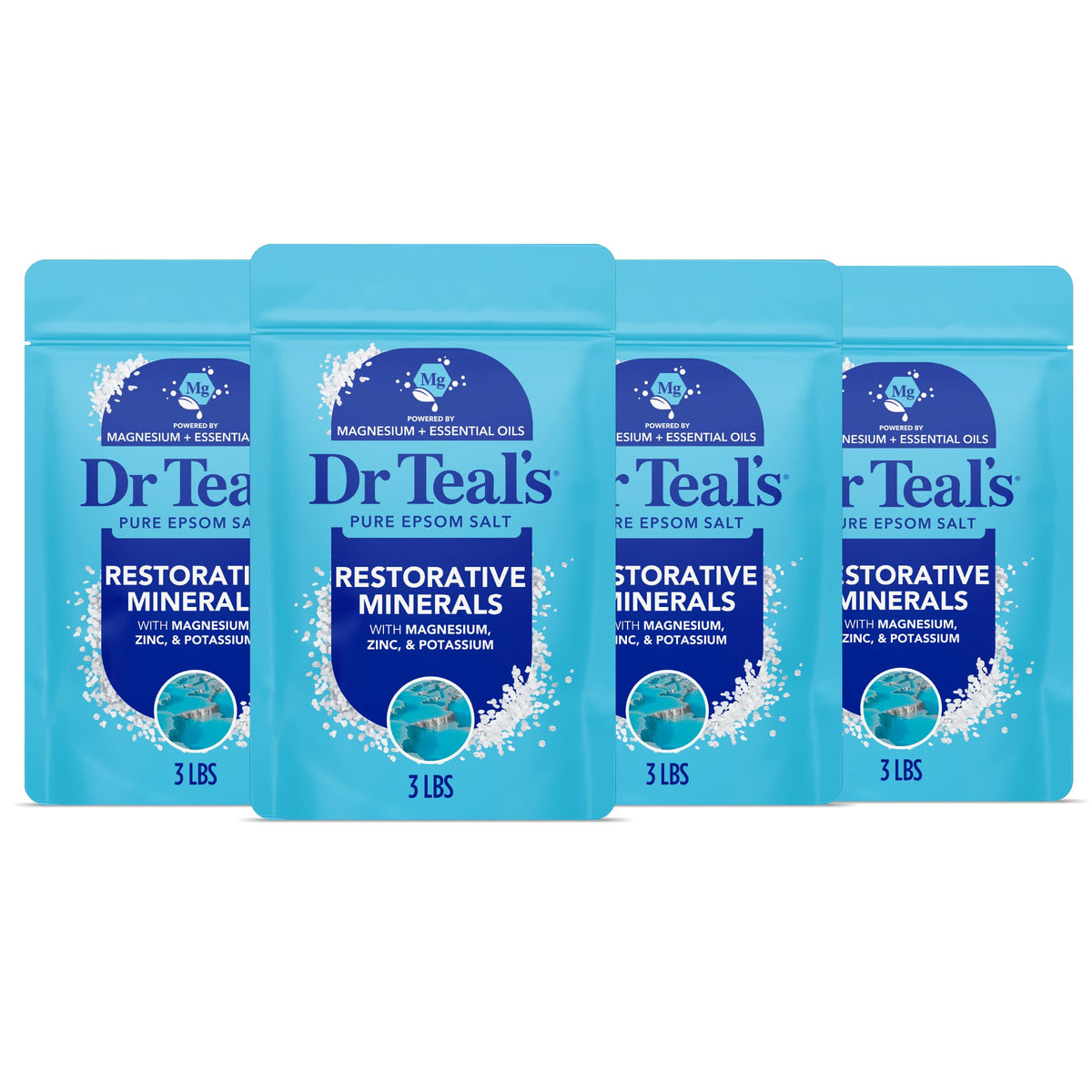 Dr Teal's front label showing restorative minerals and benefits