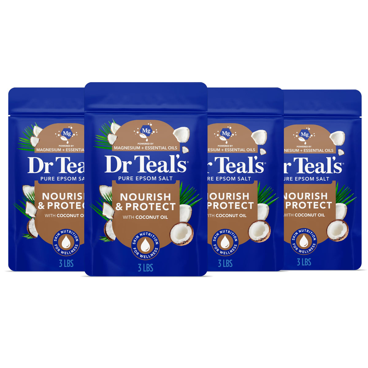 Dr Teal's front packaging showing coconut soak for soothing baths
