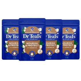 Dr Teal's front packaging showing coconut soak for soothing baths