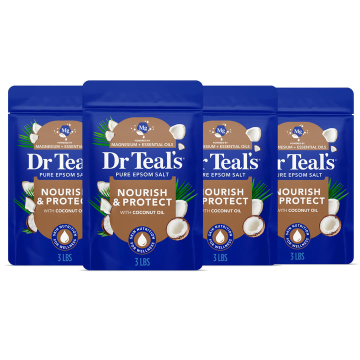 Dr Teal's front packaging showing coconut soak for soothing baths