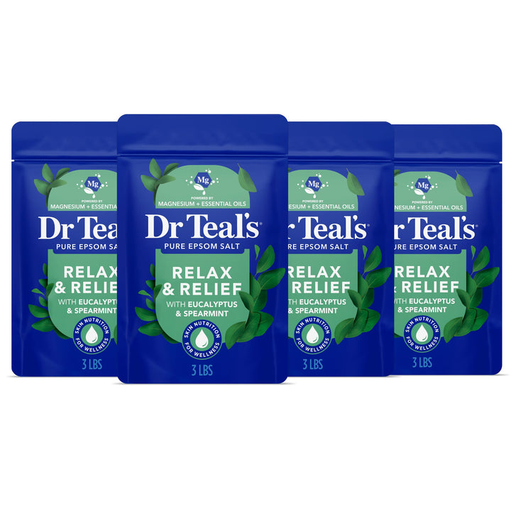 Dr Teal's front packaging showing eucalyptus-spearmint for calming baths