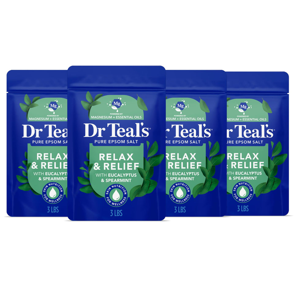Dr Teal's front packaging showing eucalyptus-spearmint for calming baths