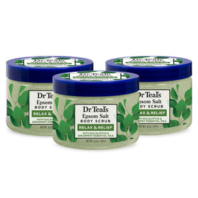 Dr Teal's front packaging showing 16 oz tub and calming eucalyptus benefit