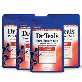 Dr Teal's front packaging showing rosemary and mint, promotes calming soak
