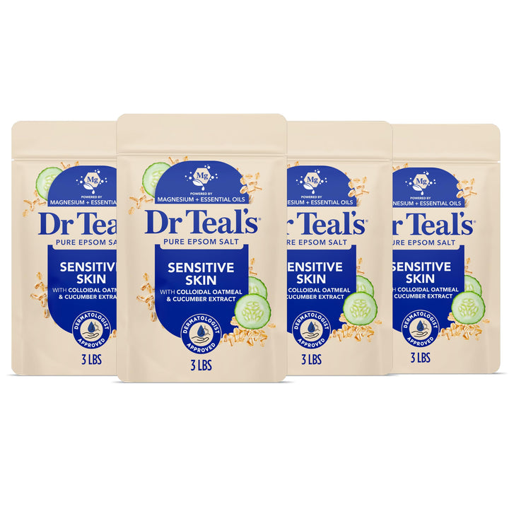 Dr Teal's front packaging showing sensitive skin magnesium soak benefits