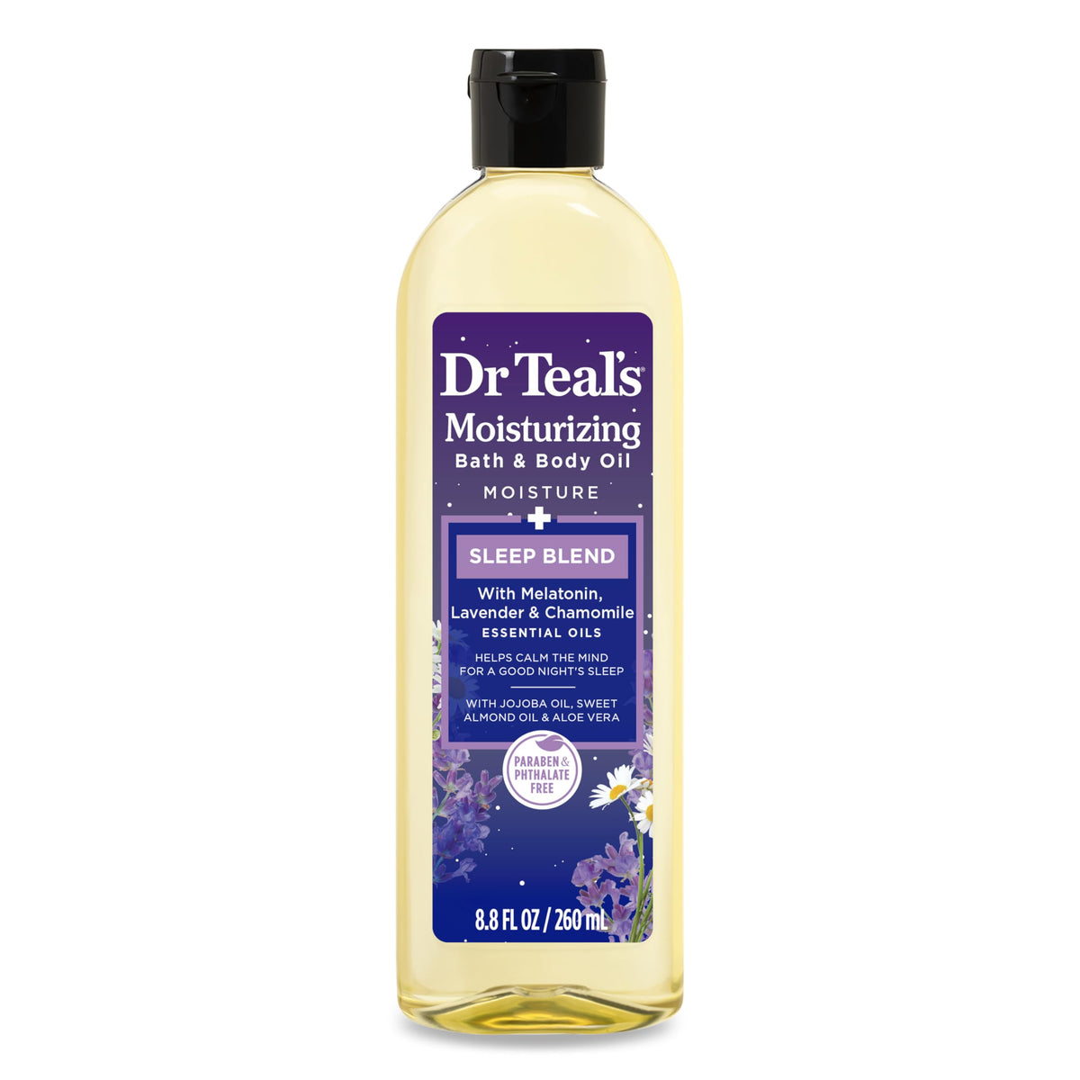 Dr Teal's front packaging showing sleep blend and calming benefits