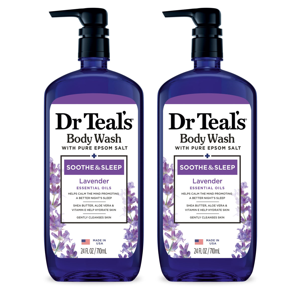 Dr Teal's front packaging showing product and calming lavender scent benefits