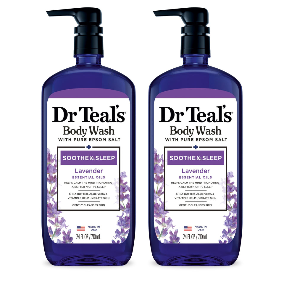 Dr Teal's front packaging showing product and calming lavender scent benefits