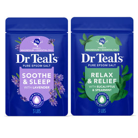 Dr Teal's front packaging showing dual 3 lb tubs and labels for identification and clarity
