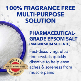 Hand scooping Dr Teal's salt for gardening use showing versatile application