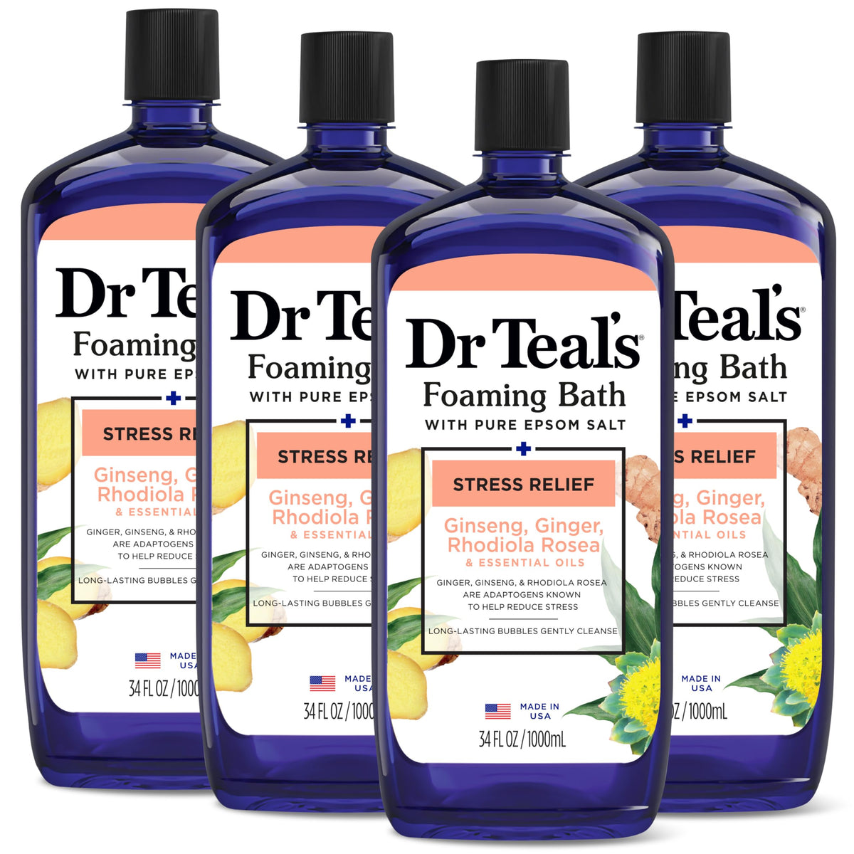 Dr Teal's bottle front packaging showing product and calming benefit