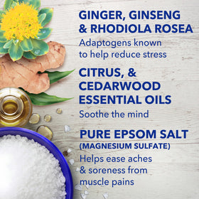 Dr Teal's ingredient label with ginseng and ginger visuals for clarity