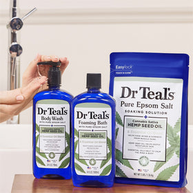 Dr Teal's ingredients panel detail highlighting Epsom salt and essential oils