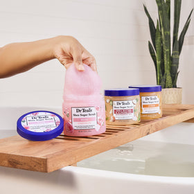 Dr Teal's shea butter and sugar ingredients focus showing nourishing properties