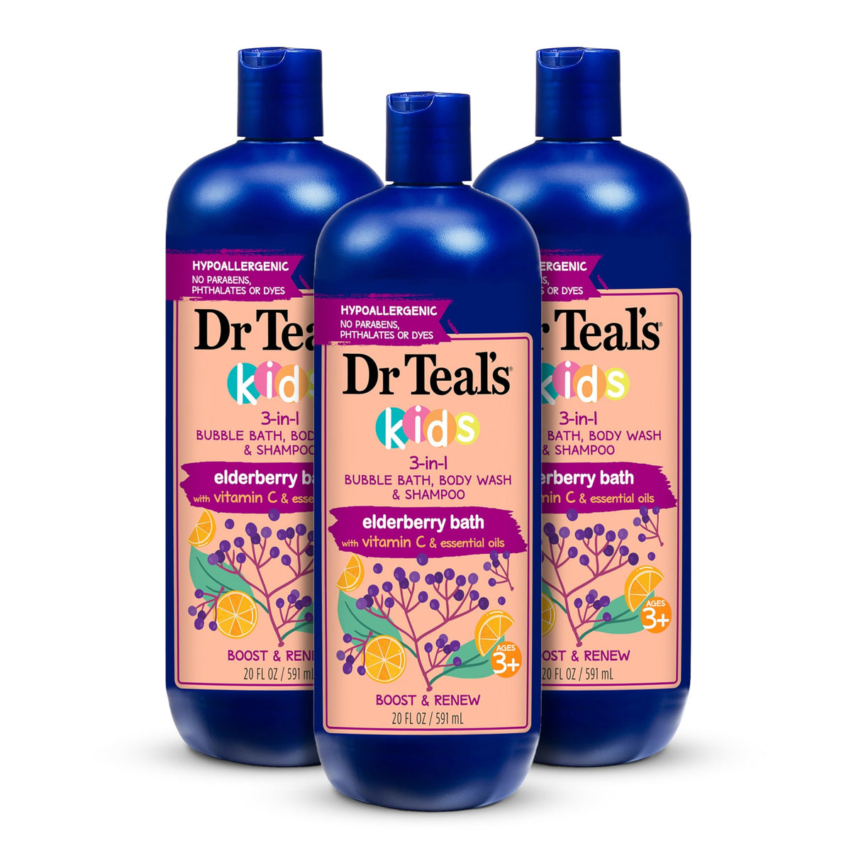 Dr Teal's front packaging shows bottle and kid-friendly label, simplifies bath routines