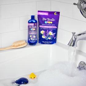 Dr Teal's body wash foaming on hand for easy full-body wash