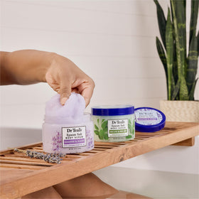 Dr Teal's label closeup displaying ingredients and clean formula
