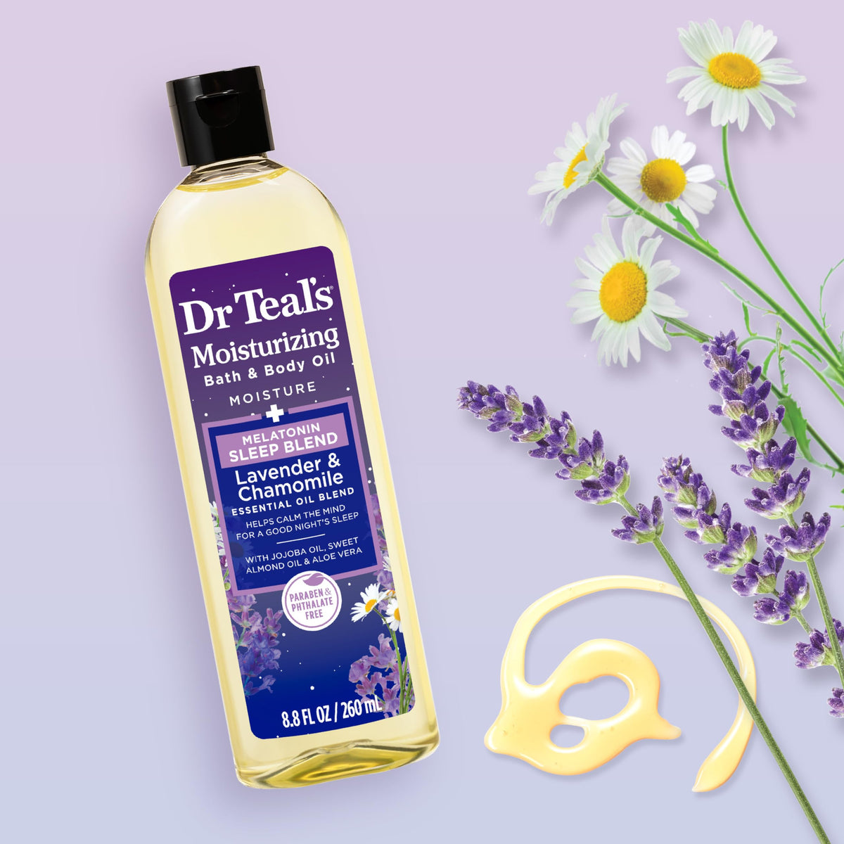 Dr Teal's label and ingredients panel showing melatonin and oils
