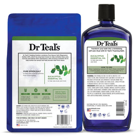 Dr Teal's label close-up revealing eucalyptus and spearmint ingredients