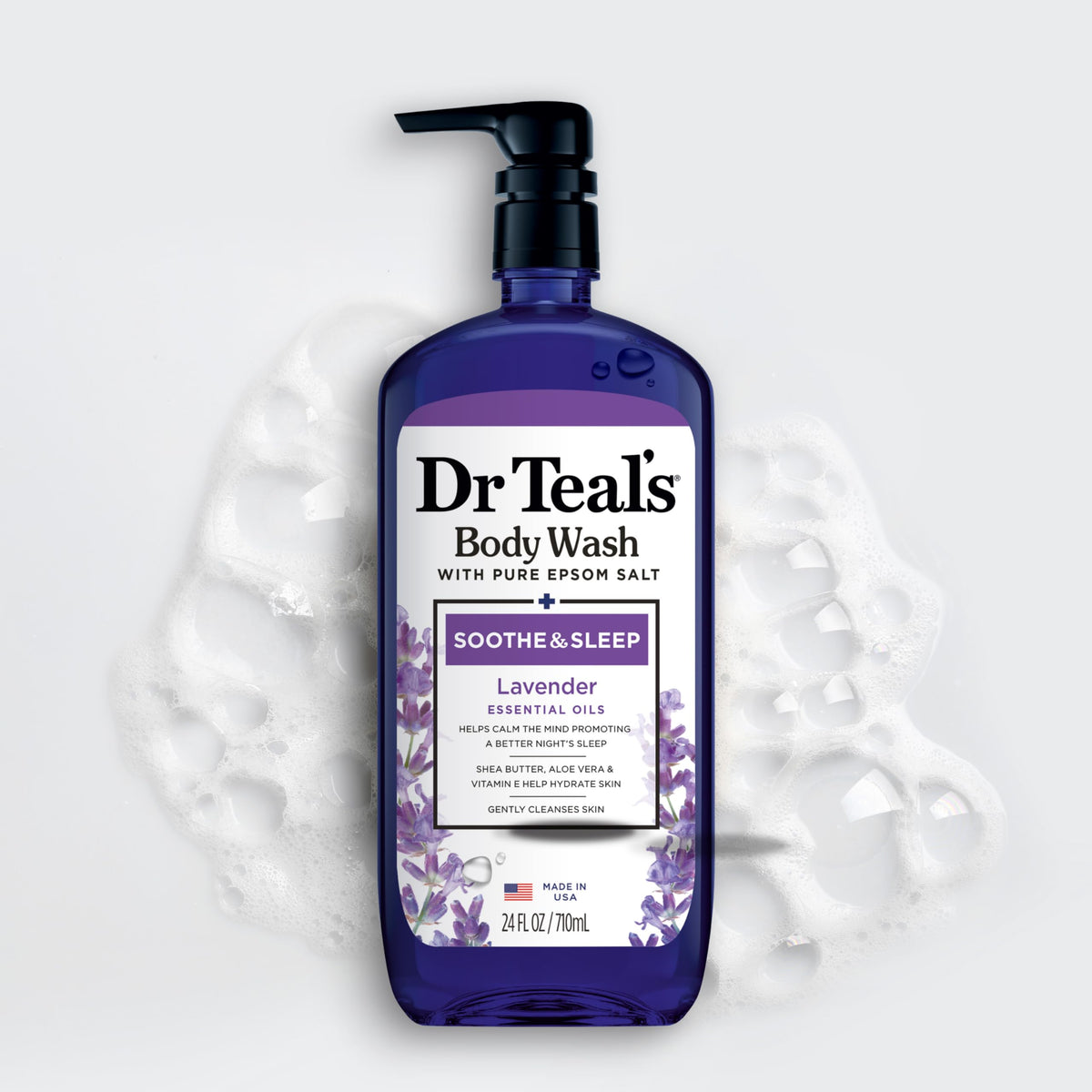 Dr Teal's bottle paired with Epsom salt jar for spa-style ritual