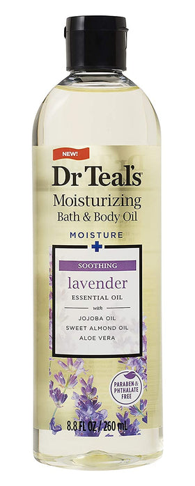 Dr Teal's lavender bottle close-up label highlighting calming scent