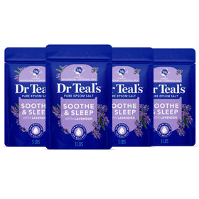 Dr Teal's front packaging showing 3 lb tub and lavender label for easy identification