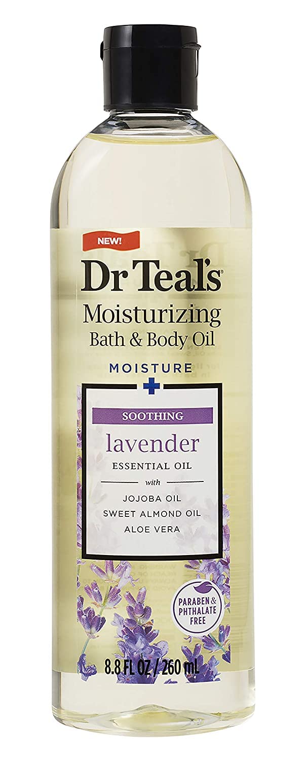 Dr Teal's lavender oil close-up highlighting texture and relaxing scent benefits