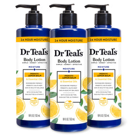 Dr Teal's front bottle showing label and lemon balm benefits