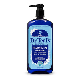 Dr Teal's product styled on bathroom shelf suggesting everyday self-care