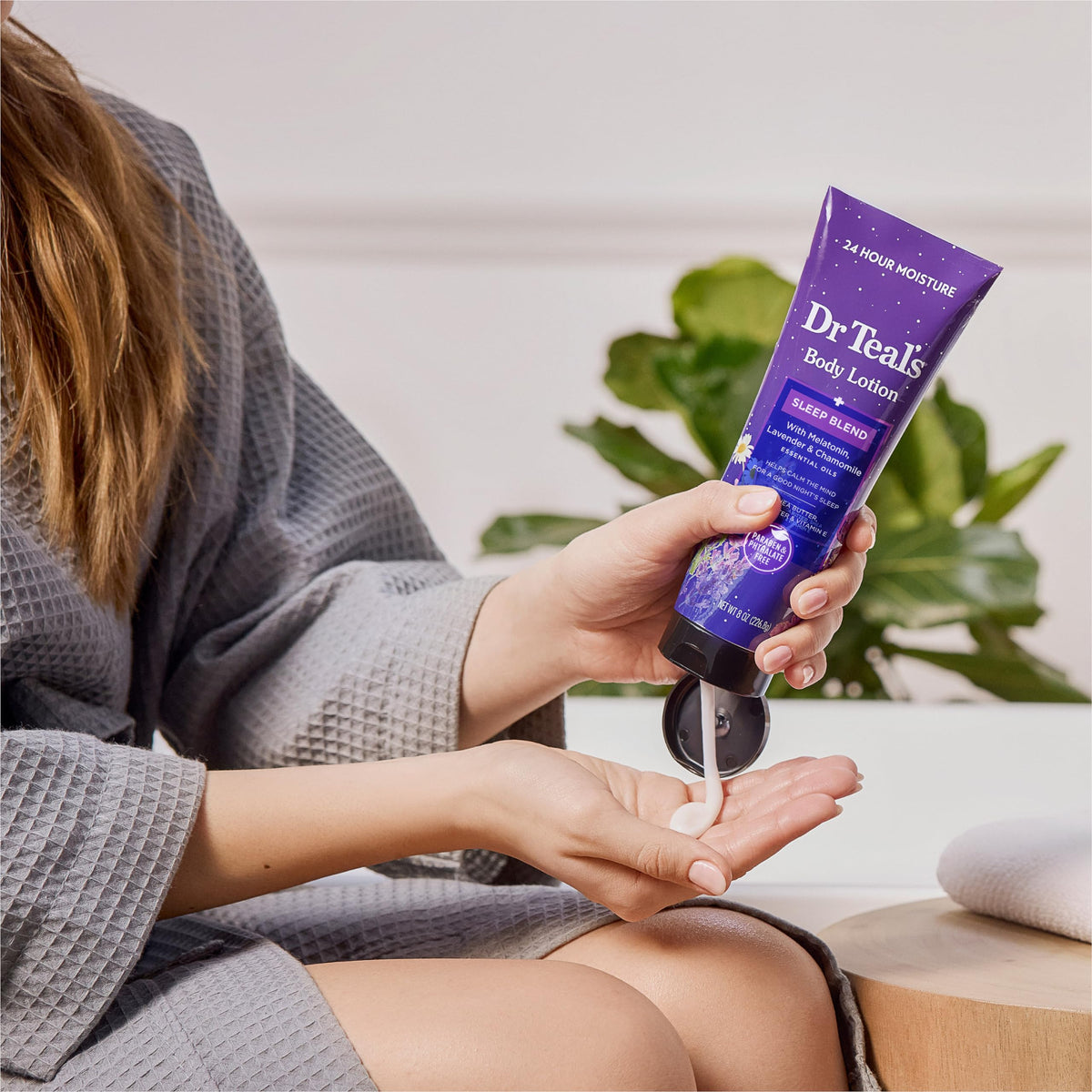Dr Teal's lotion applied on arm demonstrating fast absorption benefit