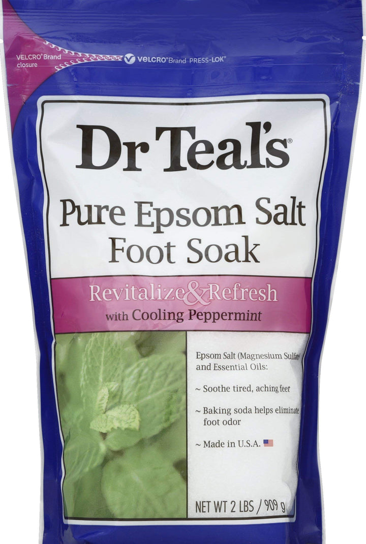 Dr Teal's front packaging showing peppermint foot soak and benefit of cooling refreshment