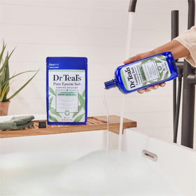 Dr Teal's pour into tub showing foam activation and aromatic diffusion