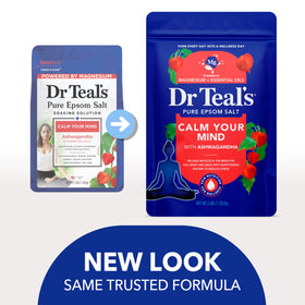 Dr Teal's pouring salt into bath emphasizing easy use and fast dissolving benefit