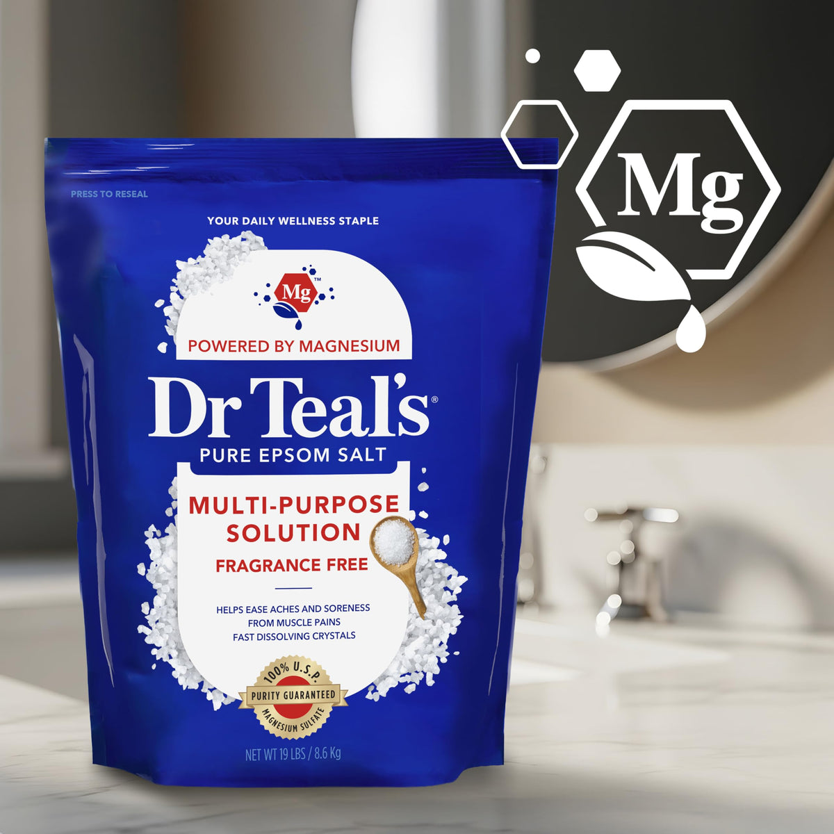 Resealable Easylock closure on Dr Teal's bag emphasizing moisture protection