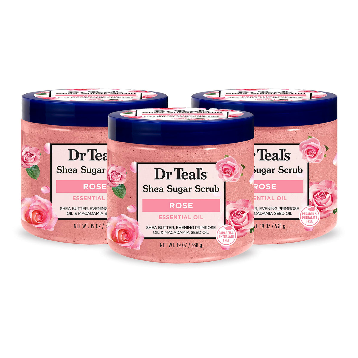 Dr Teal's front packaging showing jar and calming rose scent benefit