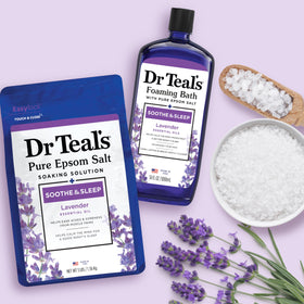 Dr Teal's Epsom salt blended with body wash for gentle exfoliation