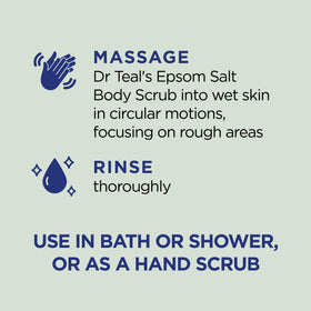 Dr Teal's scrub being applied on hand demonstrating moisturizing benefit