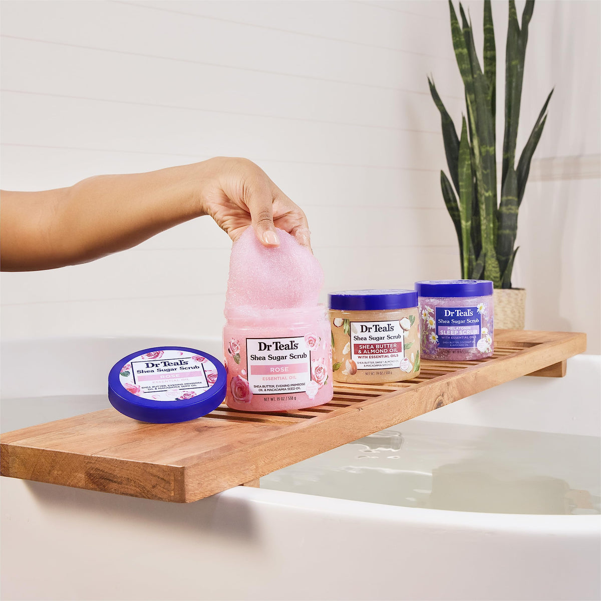 Dr Teal's used on elbows knees and feet to show smoothing dry areas