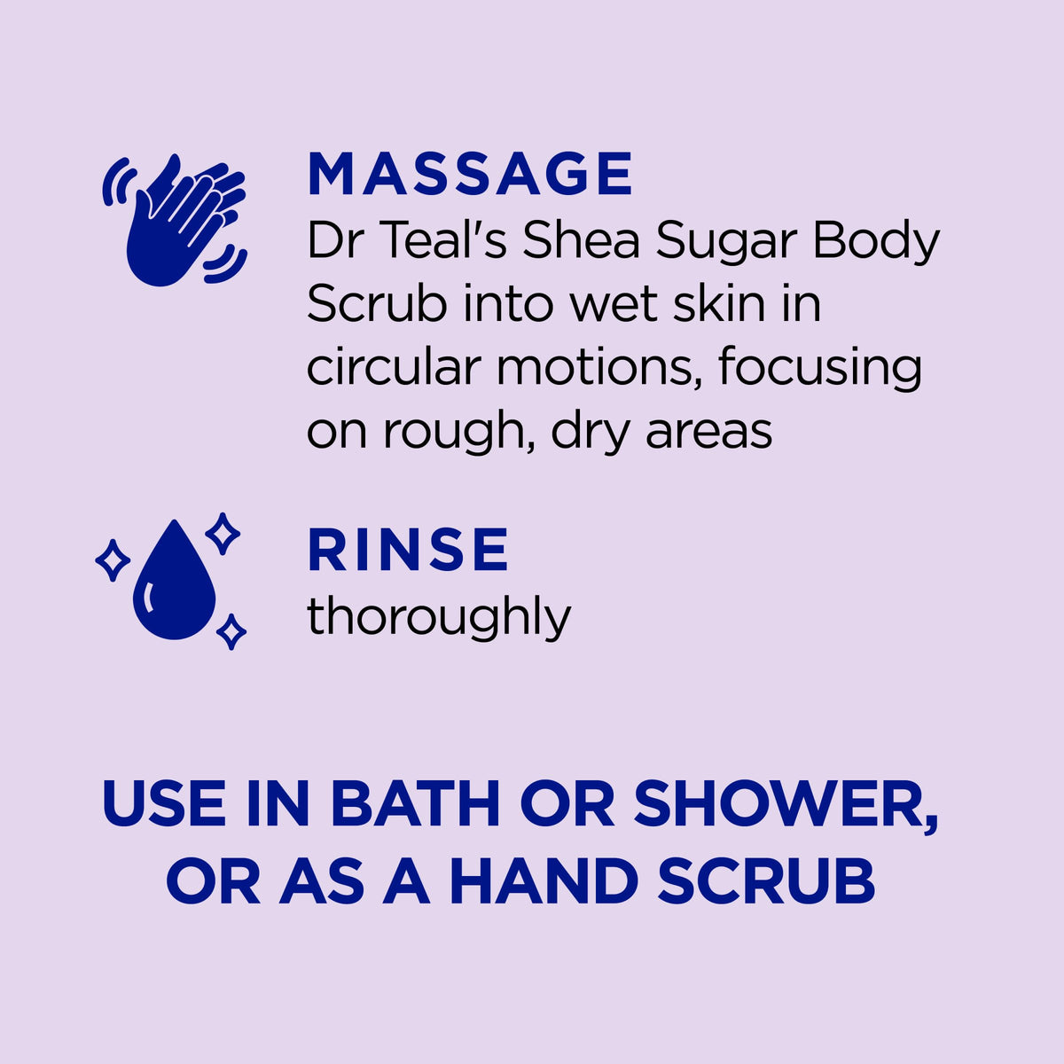 Dr Teal's scrub in hand demonstrating gentle application and hydration