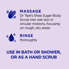 Dr Teal's scrub in hand demonstrating gentle application and hydration
