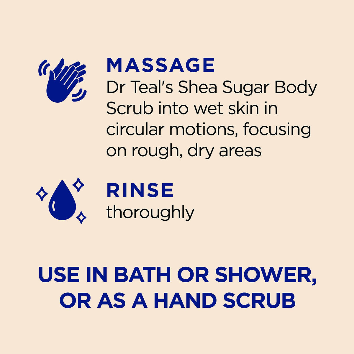 Dr Teal's scrub applied in shower demonstrating gentle exfoliation and refreshed skin