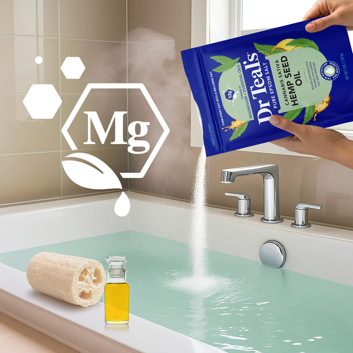 Dr Teal's salt mixed with body wash demonstrating gentle exfoliation benefit