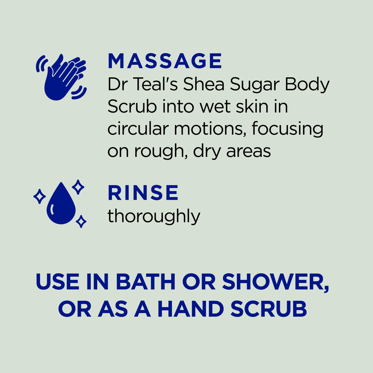 Dr Teal's scrub on a hand demonstrating smooth application and soft skin