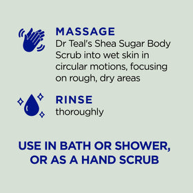 Dr Teal's scrub on a hand demonstrating smooth application and soft skin