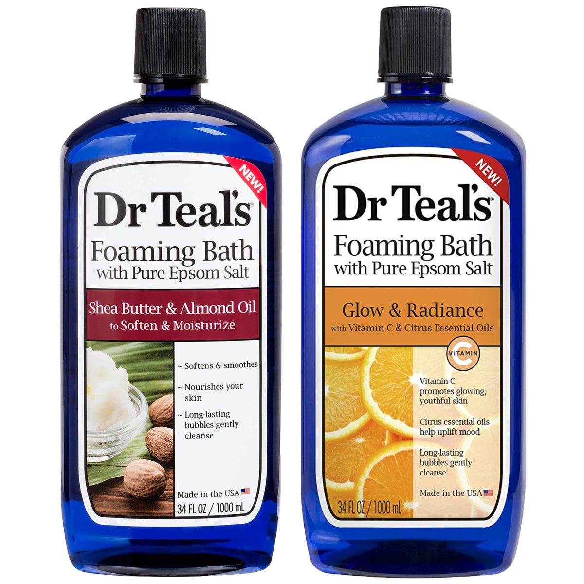 Dr Teal's shea butter and almond oil bottle front showing moisturizer benefits