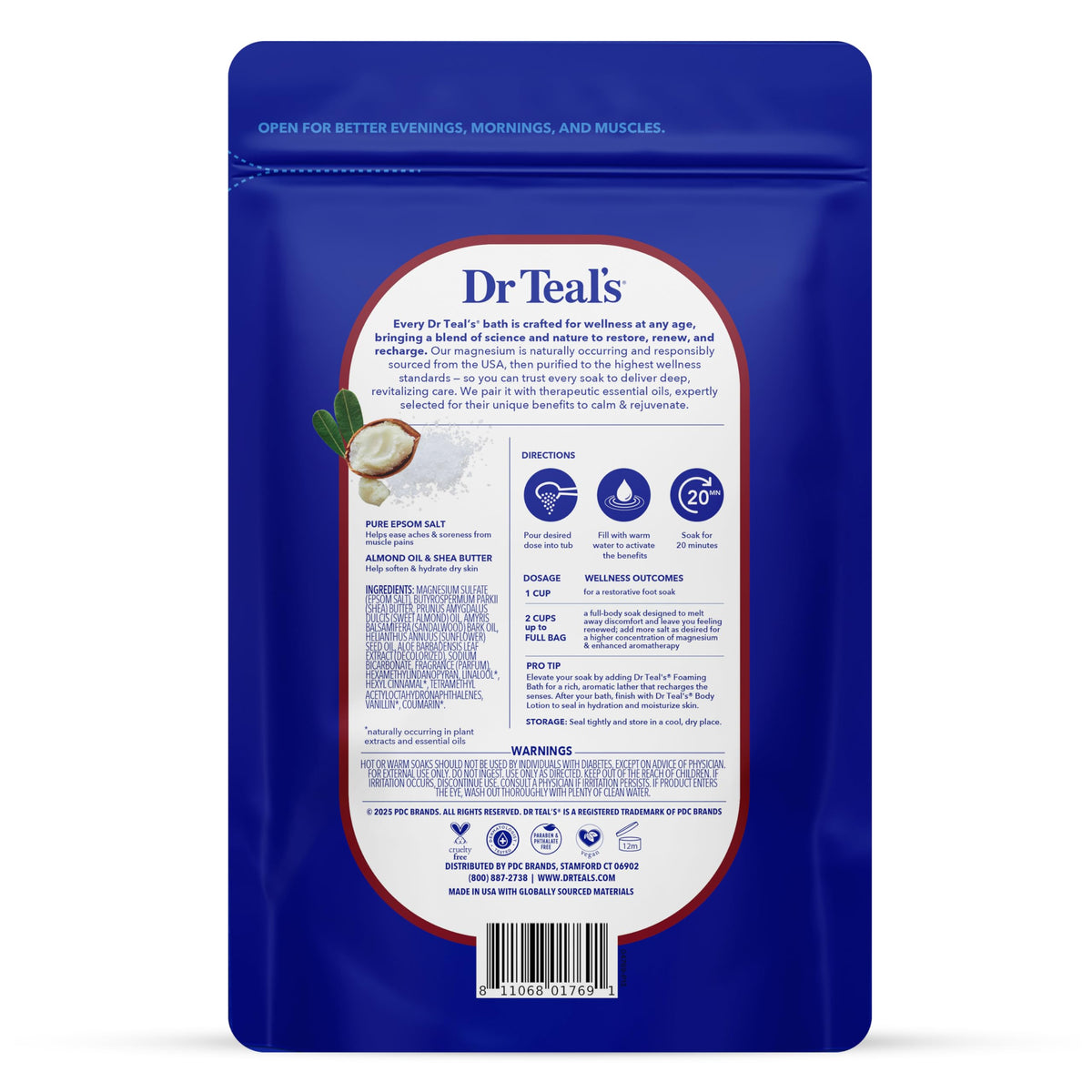 Dr Teal's open container showing creamy salt blend and moisturizing texture