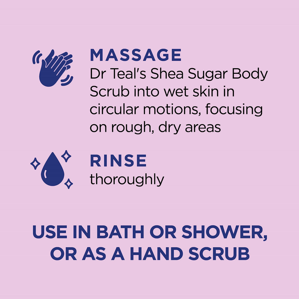 Hand scooping Dr Teal's sugar scrub demonstrates exfoliation and soft skin