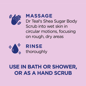 Hand scooping Dr Teal's sugar scrub demonstrates exfoliation and soft skin