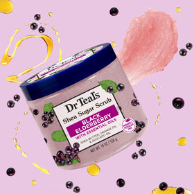 Dr Teal's scrub in shower setting illustrating calming, uplifting ritual