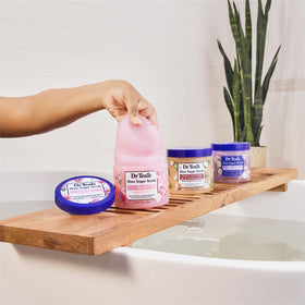 Evening bathroom scene with Dr Teal's scrub creating calming ritual